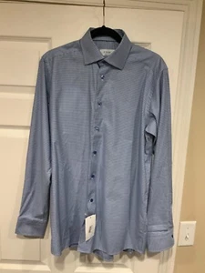 ETON Men's Blue & White Plaid Contemporary Fit Button-Up Shirt Size 15.5 39 NWT - Picture 1 of 4