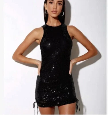 Motel камни маленький Ardilla черный блестки мини-платье обтяжку собранными в Рюш Y2k клуб - Изображение 1 из 4