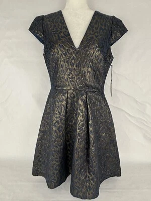 Vestido Vince Camuto Azul Marino/Dorado Metálico Jacquard Cuello en V Para Mujer Talla 10 Nuevo con Etiquetas Foto 1 de 4
