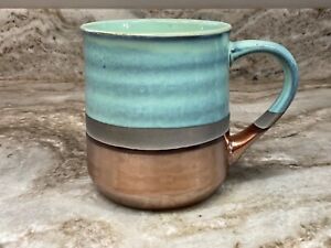 Large Coffee Mug Green With Copper Color Bottom. 18 Ounce. New.