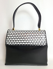 Le Silla Black & White Woven Houndstooth Leather Handbag Italy