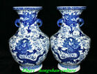 Paire De Vases En Pot De Bouteille À Motif Dragon Bleu Blanc Kangxi Year 16,5"