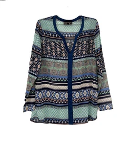 CG70801 Cowgirl Up Sheer Tribal Printed Pull Over Blouse W/ Satin Trim Small - Foto 1 di 3