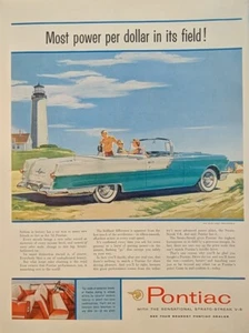 Pontiac Star Chief 1955 de colección anuncio impreso convertible, playa, faro - Imagen 1 de 1