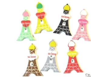 10 Holzknöpfe Eiffelturm mix 30 x 20 mm Basteln Nähen Stricken Knöpfe aus Holz - Bild 1 von 1