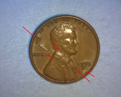 1955 D LINCOLN CENT 🌟CRACKED & PEELED LAMINATION OBVERSE🌟*NICE* ERROR🌟SALE🌟 - Image 1 of 4
