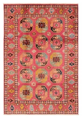 Traditional Hand-Knotted Geometric Carpet 3'11" x 5'10" Oriental Wool Area Rug - Image 1 of 4