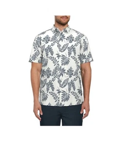 Cafe Luna Men’s Blue Striped Tropical Print Short Sleeve Shirt, Size 3XL - Picture 1 of 6