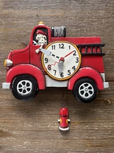 Allen Designs Red Fire Truck Pendulum Wall Clock Dalmatian Dog Kitch Sculpture - Picture 1 of 3