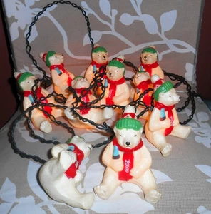 1998 COCA COLA POLAR BEAR CHRISTMAS LIGHTS 10 PIECE COKE PLASTIC BLOW MOLD - Picture 1 of 3