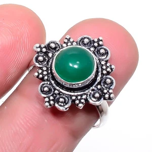 Grüner Onyx Edelstein versilbert Schmuck Ring größenverstellbar (R7969) - Bild 1 von 5