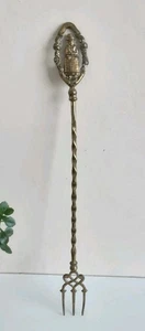 Antique Barley Twist Brass Wales Welsh Lady Long Toasting Fork 20" Fireplace  - Picture 1 of 6