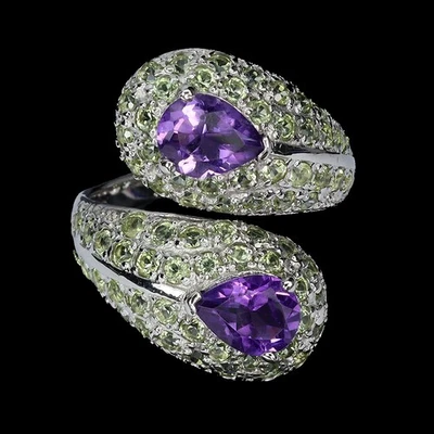 925 Пробы кольцо груши аметист перидот драгоценных камней ювелирных изделий 9 - Изображение 1 из 4