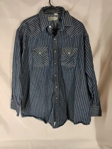 Vintage Road Runner Herren 2XL XXL Pearl Snap Button Up Hemd Blau Gestreift Western - Bild 1 von 15