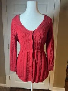 Boston Proper rote Strickjacke mit Zopfmuster und Taillenband festlich Urlaub Größe Medium - Bild 1 von 6