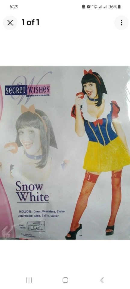 SNOW WHITE SECRET WISHES COSTUME RUBIES ADULT 50% OFF FINAL SALE!! - Image 1 of 1