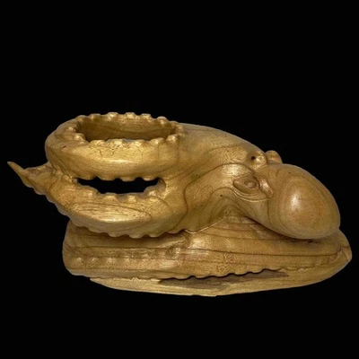 Coastal Art Octopus Wine Holder Or Sculptural Piece Hand Carved Teak Wood 14” - Image 1 of 4