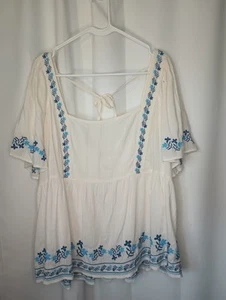 Old Navy Cottagecore Peasant Top XXL Tall Floral Embroidered Smock Boho NWT - Picture 1 of 12