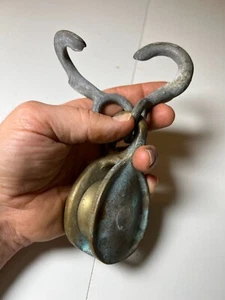 Antique Bronze Nautical Pulley Block Double Sister Hooks Marine 1/2 " in Rope - Picture 1 of 14