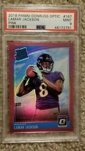 2018 Optic LAMAR JACKSON Rated Rookie Pink Holo Prizm RC PSA 9 - Picture 1 of 2