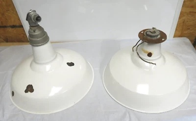 2 White 12"  Porcelain Enamel Industrial Light Shades (B-8) - Image 1 of 4