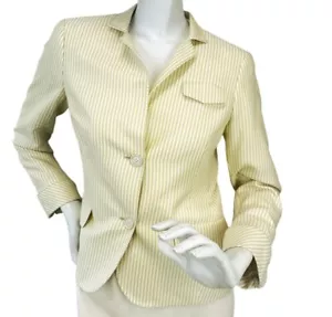 AKRIS Kaschmir Seide Blazer Jacke 8 limettenweiß horizontale Streifen Klappentaschen - Bild 1 von 12