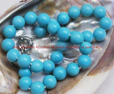 Natural 8mm Round Blue Turquoise South Sea Shell Pearl Necklace 18"AAA - Image 1 of 4