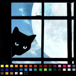 Black Cat Peaking Sticker Decal For Window Laptop, Car Van Wall Halloween Spooky - Picture 1 of 2