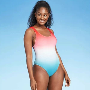 Juniors' One Piece Swimsuit - Xhilaration, Red White Blue Ombre, Medium (4-6) - Picture 1 of 4