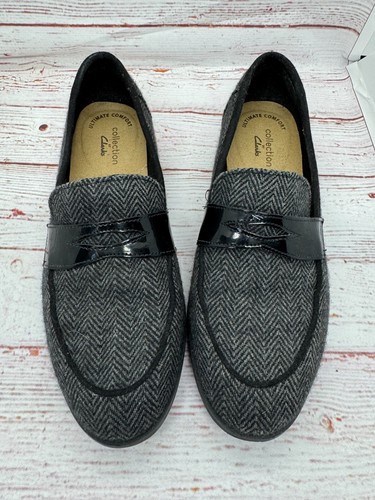 Scarpe eleganti da donna Clarks mocassini grigio pied de poule taglia 6 5