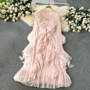 Dama Chifón Top Abrigo Transparente Chaqueta Volantes Cárdigan En Niveles Capas Noche Fiesta - Imagen 1 de 15