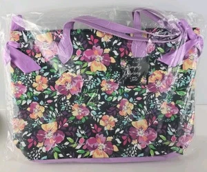 SPRING FLORAL TOTE SHOULDER BAG ARACDIA BLACK PINK LAVENDAR BOWS NEW - Free Ship - Picture 1 of 7