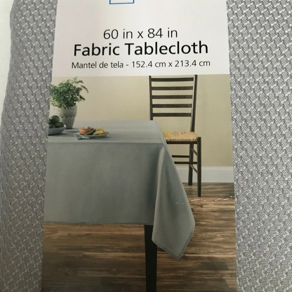 Mainstays Fraser Soft Silver Machine Washable Fabric Tablecloth 60"W x 84"L NEW - Image 1 of 4
