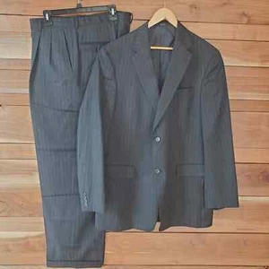 Abito formale carriera da uomo in lana gessata Hart Schaffner Marx taglia 44 L grigio antracite - Foto 1 di 17