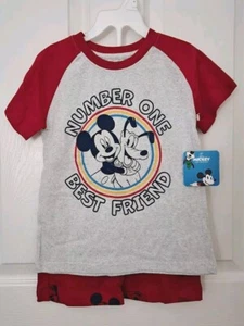 Disney Mickey Mouse Boys Short Set, size 5, Mickey, Pluto,Red, Grey;Shirt&Shorts - Picture 1 of 7