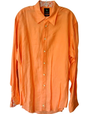 Tailorbyrd Button Shirt Linen Orange Logo Mens Large Long Sleeve Collar - Image 1 of 4