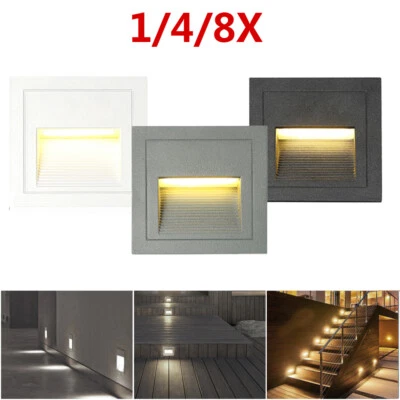 1/4/8Pcs 85-265V 3W IP65 Outdoor Wall Plinth Stair Step Hall Lamp Corner Lights - Image 1 of 4