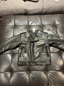 Harley Davidson Faux Leather Jacket Boys Size 5T Black Full Zip Eagle Print - Picture 1 of 12