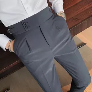 Moda Pantalones Para Hombre Gurkha Negocios Cintura Alta Pantalones Rectos Negocios Informales - Imagen 1 de 16