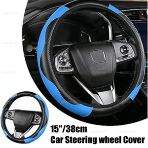 Blue Black Carbon Fiber Leather Soft Grip Elastic Car Steering Wheel Cover Parts - Picture 1 of 6