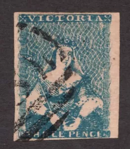 1852 Victoria, Australia Sc# 3a, Imperf, Three Pence, QV, Light Blue Used Cv$110 - Picture 1 of 1
