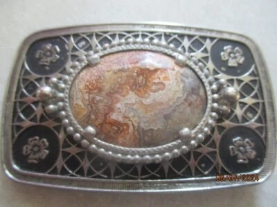 Hebilla de cinturón coleccionable piedra ágata en buen estado fabricante desconocido. 3 y 1/4 x 2 Foto 1 de 2