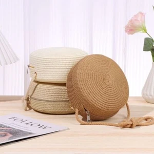 Woven Straw Straw Bag Round Summer Beach Bag Fashion Shoulder Bags Women Girl - Picture 1 of 21