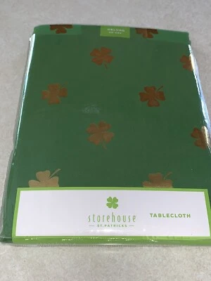 Storehouse St Patrick’s Day Green Gold 60"x84” Oblong Tablecloth Clover Irish - Image 1 of 4