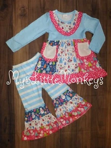 NEW Boutique Christmas Snowman Ruffle Tunic Dress & Bell Pants Girls Outfit Set - Picture 1 of 3