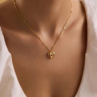 Collar Colgante Inicial Personalizar Chapado en Oro Amarillo 14K 1 Ct Rubí Simulado Foto 1 de 4