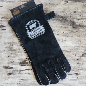 Zertifiziertes Angus Rindfleisch 14" isolierte hitzebeständige Leder Grillhandschuhe schwarz Neu mit Etikett - Bild 1 von 4