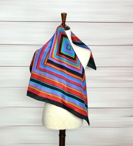 Baar & Beards Silk Square Scarf Colorful Striped Hand Rolled 30x30” - Picture 1 of 9