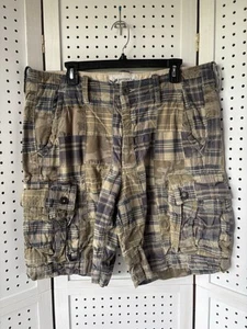 Pantalones Cortos Carga American Eagle Hombres 34 Madras + Camuflaje Patchwork Y2K Patinador Suelto De Colección - Imagen 1 de 7