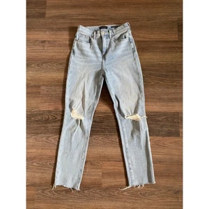 Pantalones de mezclilla Banana Republic de tiro ultra alto calce sin cordones lavado claro dobladillo crudo talla 26 - Imagen 1 de 11